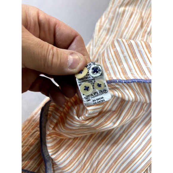 Tommy Bahama Shirt Island Crafted Mens Medium Cotton‎ Orange White Gray Striped - Picture 13 of 15